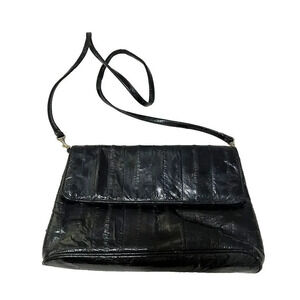 Vintage J Renee Women Black Crossbody Shoulder Purse Eel Skin Classic Bag